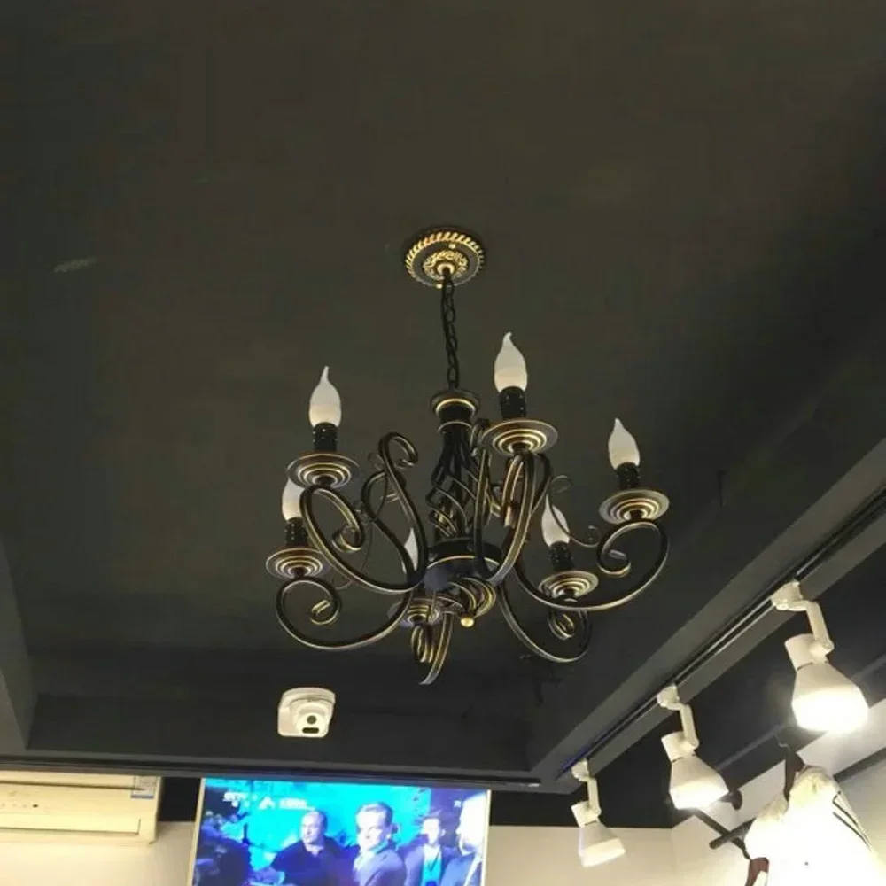 Antique Iron LED Ceiling Chandelier E14 Bulb Compatible Suspension Light for Living Room Bedroom Home