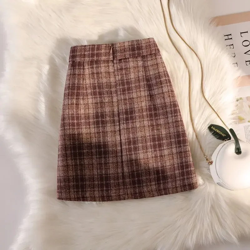 

Мини-юбки трапециевидной формы в клетку, женские клетчатые мини-юбки с высокой талией, корейская мода, темперамент, милый дизайн, эстетика, одежда в стиле Харадзюку, Юбка Шик