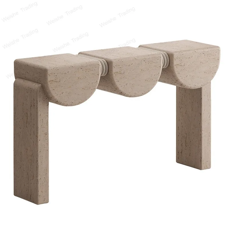 Wabi Sandy Wind Natural Travertine Entrance Table High-end Villa Hotel Entrance Corridor End View Desk Modern Art Display Table