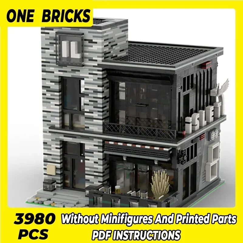 Moc blocos de construção modular vista rua bar e restaurante tijolos técnicos diy montagem brinquedos construção para crianças presente do feriado