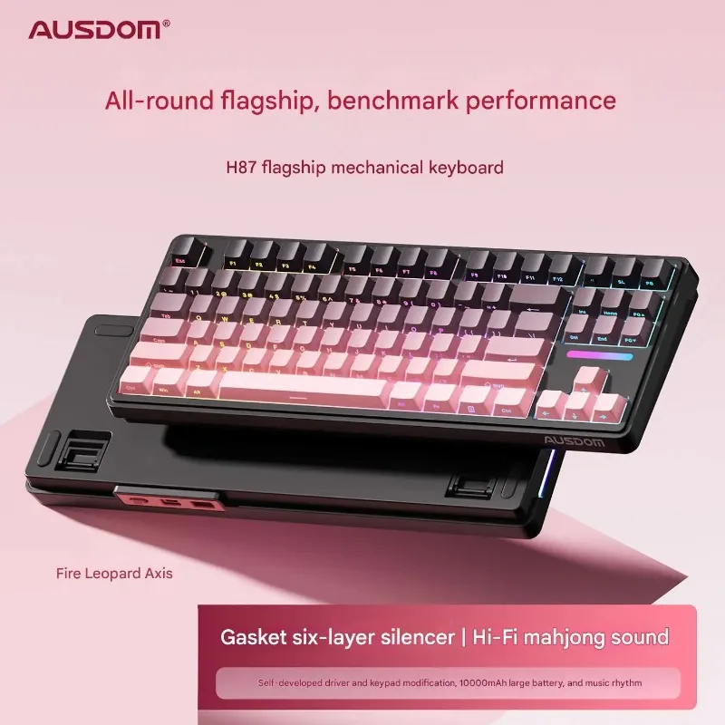 

AUSDOM H87 Mechanical Keyboard 87 Key Hot Swappable 10000mAh Wireless RGB Customized Hifi Switch Gasket Game Keyboard Durable