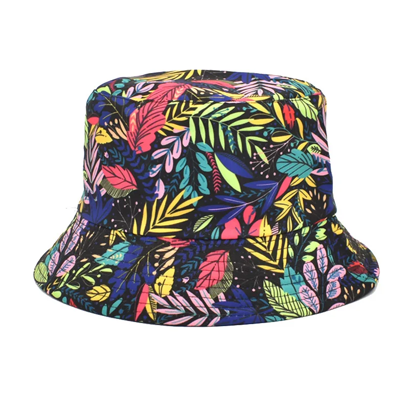 Leaves Print Bucket Hats for Men's and Women's Summer Outdoor Travel Sunscreen Panama Unisex Fisherman Caps Sun Gorras Fashion
