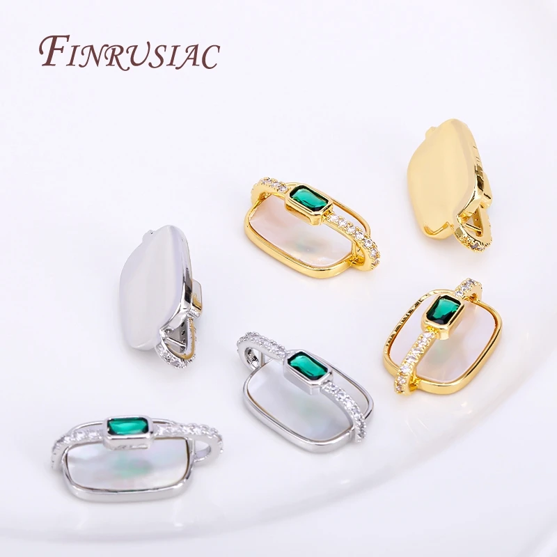 Natural Shell Charms Jewelry Crafts 18K Real Gold Plated Emerald Zircon Geometry Pendants For Necklace Making DIY Accessories