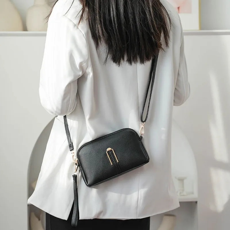 New Genuine Leather Crossbody Bag For Woman Solid Color Clutch Phone Pouch Elegant Shoulder Bag Simple Small Messenger Bag Sac