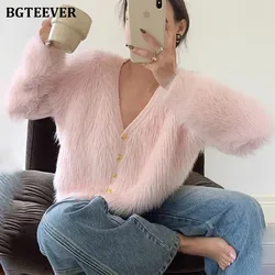 BGTEEVER Casual Soft Warm Female Open Stitch Sweaters Autumn Winter Thick Loose V-neck Knitted Cardigans Women