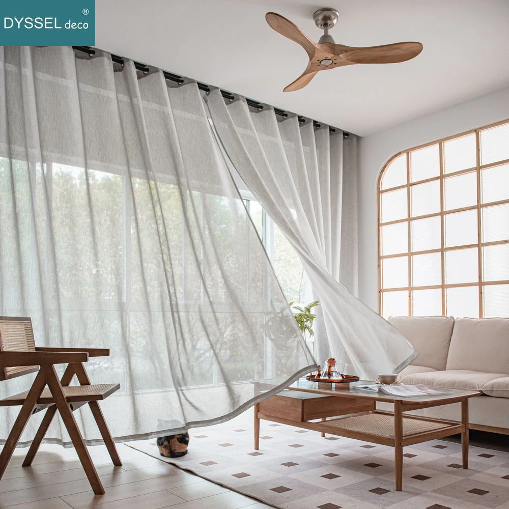 

Elegant Natural Solid Slub Tulle Voile Semi Sheer Curtains with Grommet Rod Pocket for Living Room Bedroom Kitchen Window Decor