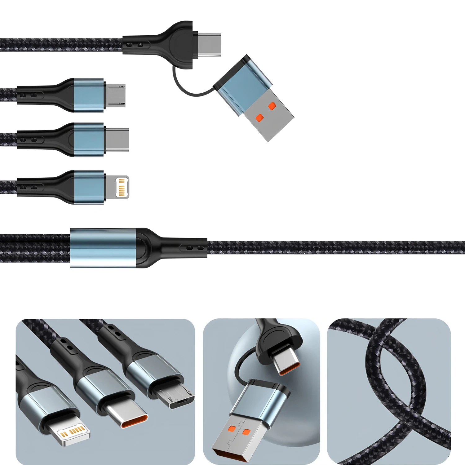 3 in 2/4 in 1 240W Fast Charging Cord for Micro USB Type C Charger Cable 1.2m Multi USB Port USB Charg Cord for iPhone Huawei view 4