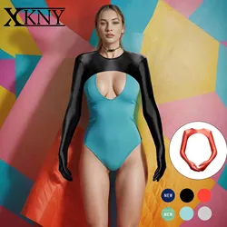 XClocKNYoung satin glossy luster tight gloves Glossy long sleeve decoration mixed with Yoga leisure beach swimsuit Party Gloves