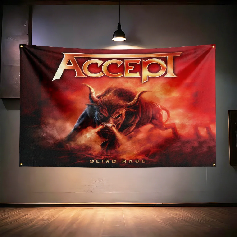 Rock Music Flag  for Accept Fans Banner HD Print Brass Grommet Garage Bedroom Living Room Dorm Wall Decor Tapestry
