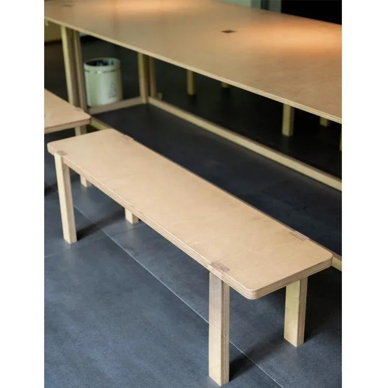 Simple design birch ocean board bench public outdoor pavilion leisure bench creative strip table and chair combination