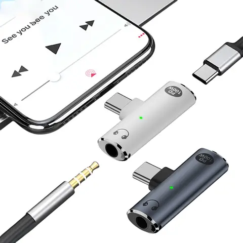 2-in-1 USB 유형 C ~ 3.5mm 헤드폰 및 충전기 어댑터 PD 100W USB C ~ 유형 C 변환기 Samsung Xiaomi 용 오디오 Aux 어댑터
