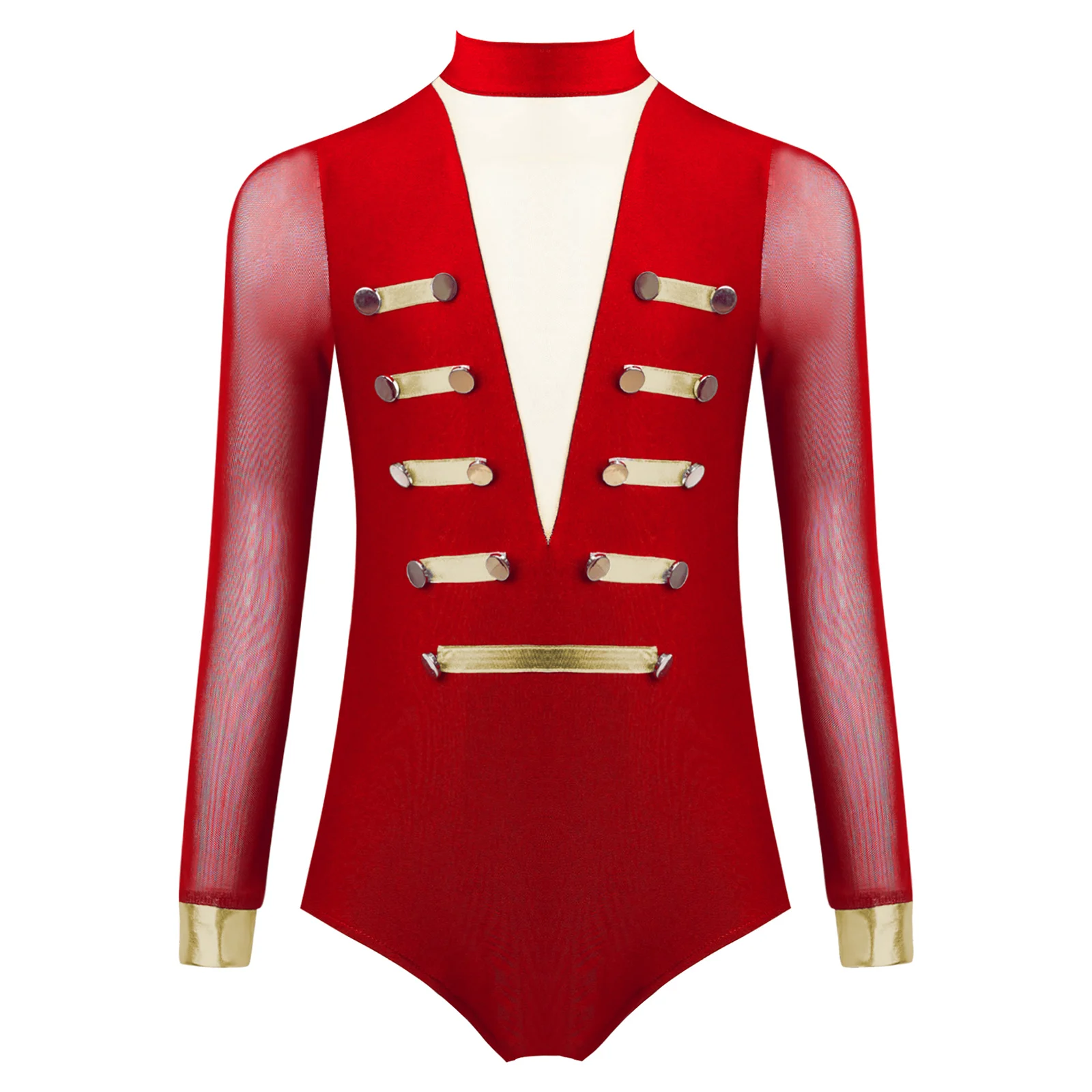 Sheer Mesh Long Sleeves Kids Girls Ballet Jersey Dance Jumpsuit Rhythmic Gymnastics Figure Ice Skating Leotard Bodysuit Costume