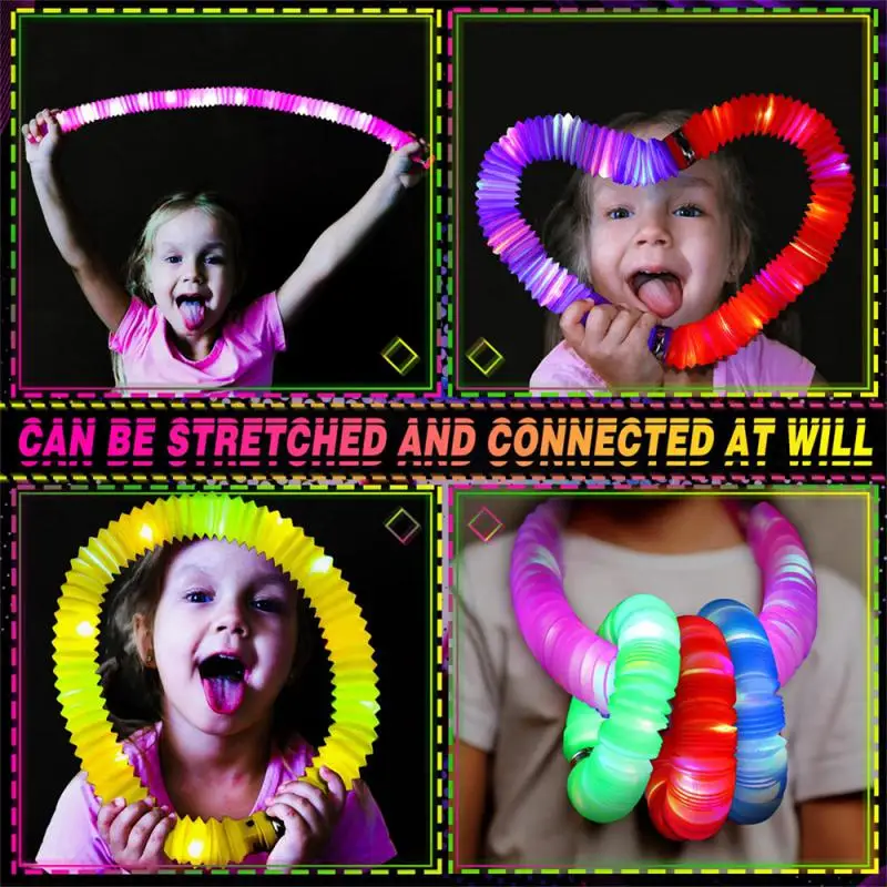 LED Light Up Pop Tubes Retractable Flash Glow Sticks Luminous Stress Relieve Bellows Children Squeeze Party Sensory Toys