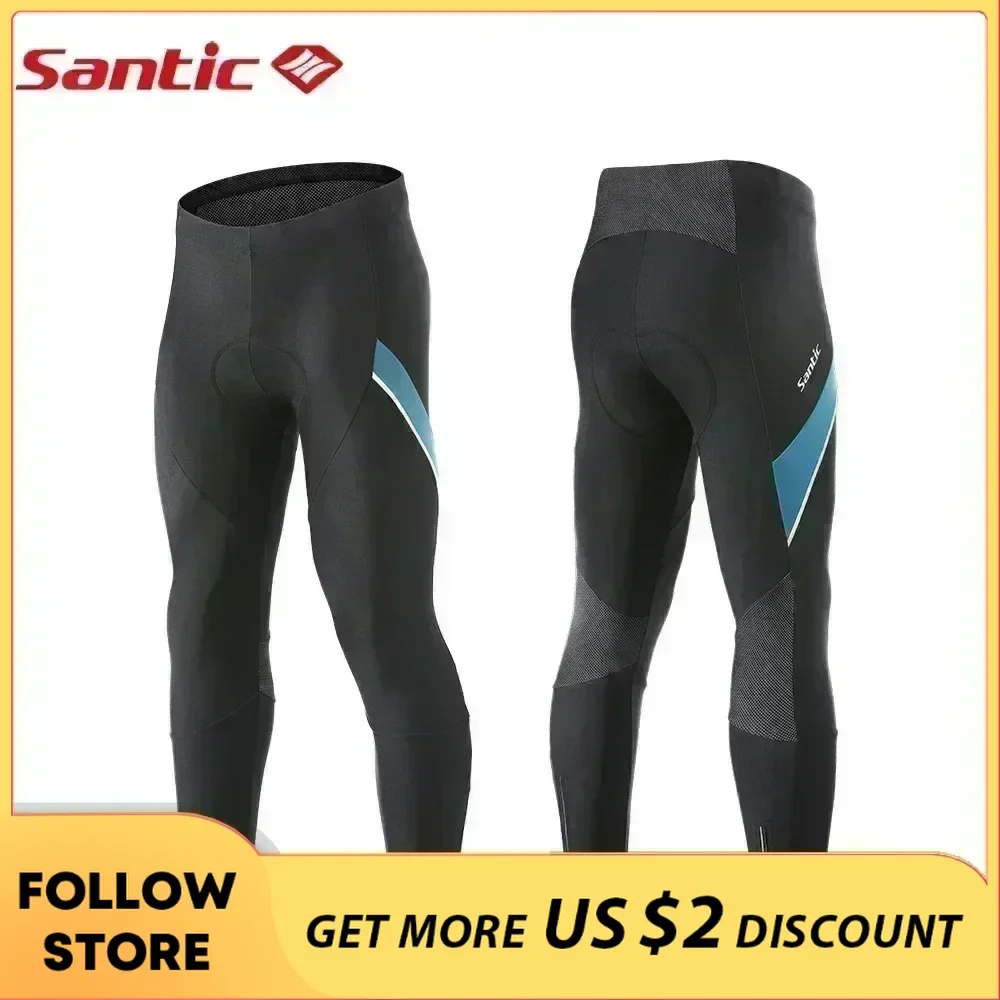 Santic Cycling Tights Men\'s Autumn Winter Outdoor Fleece Biking Sports Elastic Leggings Reflective Thermal MTB Road Riding Pants