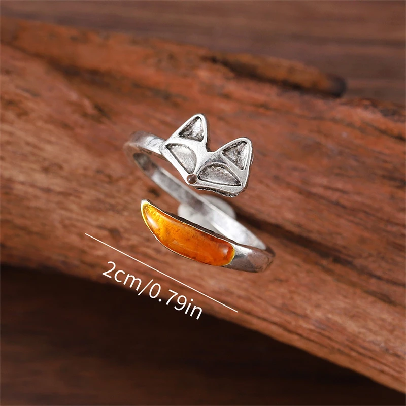 Niedlicher offener verstellbarer Fuchs-Ring, versilbert, Tiermotiv, Geschenk für Frauen, beste Freunde, Geburtstag, Weihnachten, Vintage-Schmuck – Detail 6