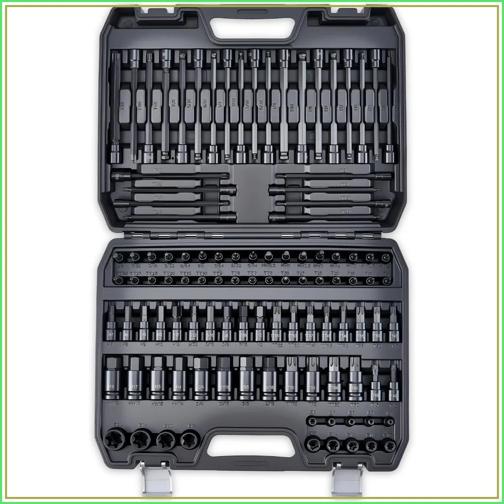 107Pc Master Torx & Hex Bit Socket Set, S2 Steel, SAE/Metric, Black Phosphate