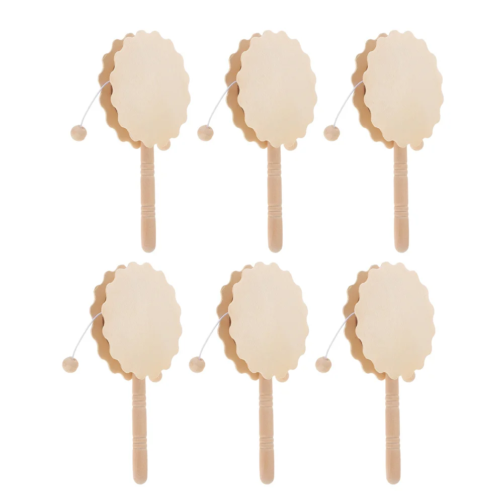Tambor de chocalho diy, 6 peças, madeira inacabada, pintado à mão para crianças, decoração de festa de aniversário, jogo educacional, tambor de chocalho musical orff