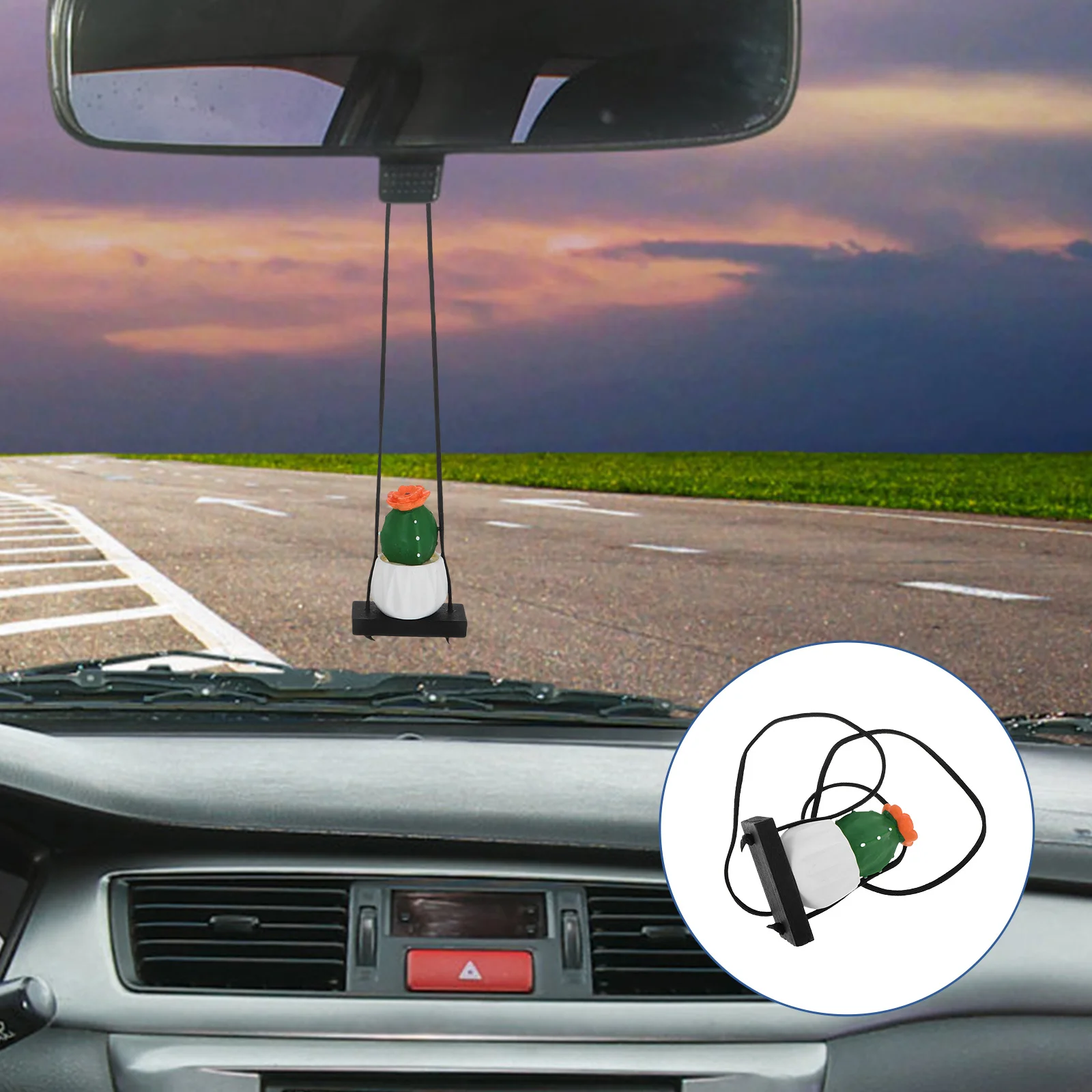 

Cute Resin Cactus Car Hanging Ornament Potted Succulent Plants Rearview Mirror Decor Accessories for Women Men