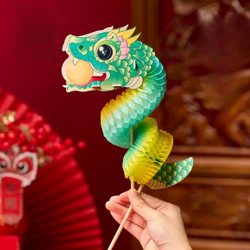 Chinese Tradition Lion Dance 2025 Jubilant Mini Snake Toy DIY Spring Festival Entertainment Paper Snake Paper Flower Folding