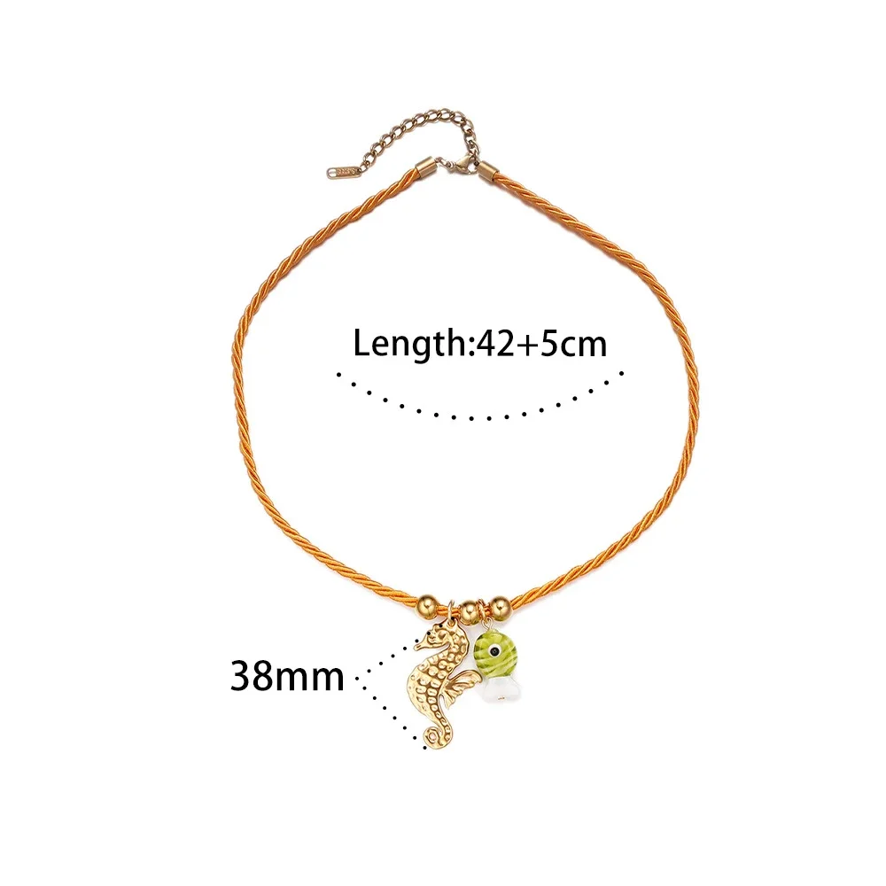 Ocean Style Hand Woven Colorful Rope Necklace 18K Gold Plated Stainless Steel Sun Starfish Shell Charms Pendant Summer Jewelry
