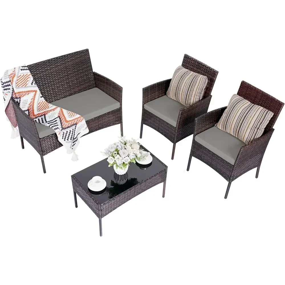 Cadeiras de vime ao ar livre do Rattan, Mobiliário do pátio, Conjuntos de Conversa, Jardim Quintal, Varanda Varanda, Piscina Loveseat, 4 Pcs