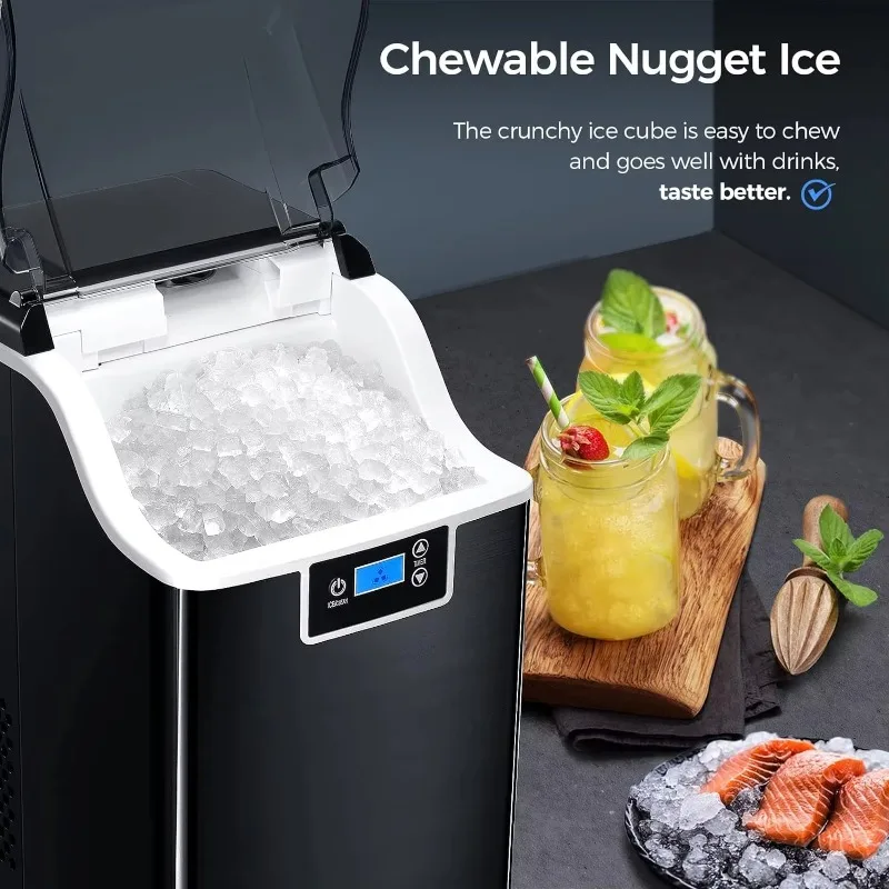 Countertop Ice Maker with Soft Chew Pellets Ice, Self-Cleaning, LED 24-Hour Timer, Sonic Ice for Home and Kitchen Bar Parties