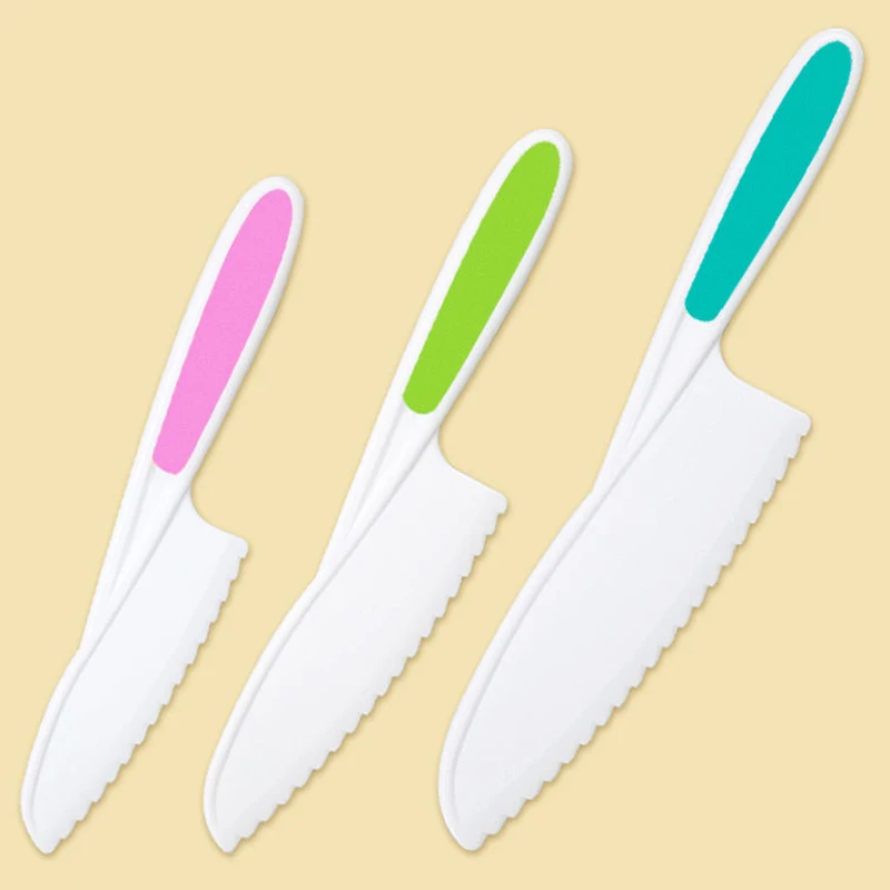 Kids Knife Colorful Toddler Cooking Knives To Cut Fruits Salad Cake Lettuce Safe Baking Cutting Cooking Plastic Kitchen Tools