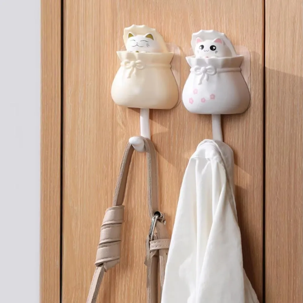 Creative Cartoon Cat Decorative Hooks Self-Adhesive Seamless Key Holder Funny Heavy Duty Hook Household