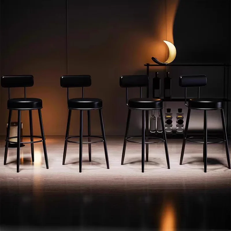 مقاعد بار عالية من الجلد مع غرفة نوم خلفية ومطعم وألعاب كراسي بار مريحة وأثاث عصري بسيط للمكياج #5