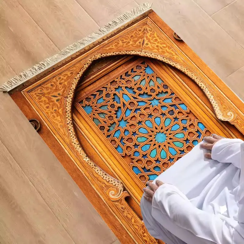 Classic Moroccan Geometric Arch Islamic Prayer Mat Foldable Non-Slip Muslim Janamaz Sajadah Rug Portable Travel Ramadan Gift
