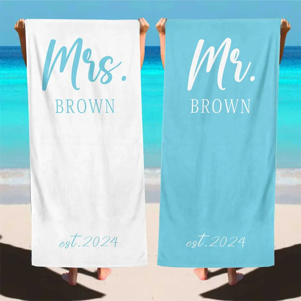 1pcs Mr & Mrs Beach Towel Custom Name Beach Towel Honeymoon Gift Summer Lovers Summer Vibe Wedding Gift Personalized Beach Towel