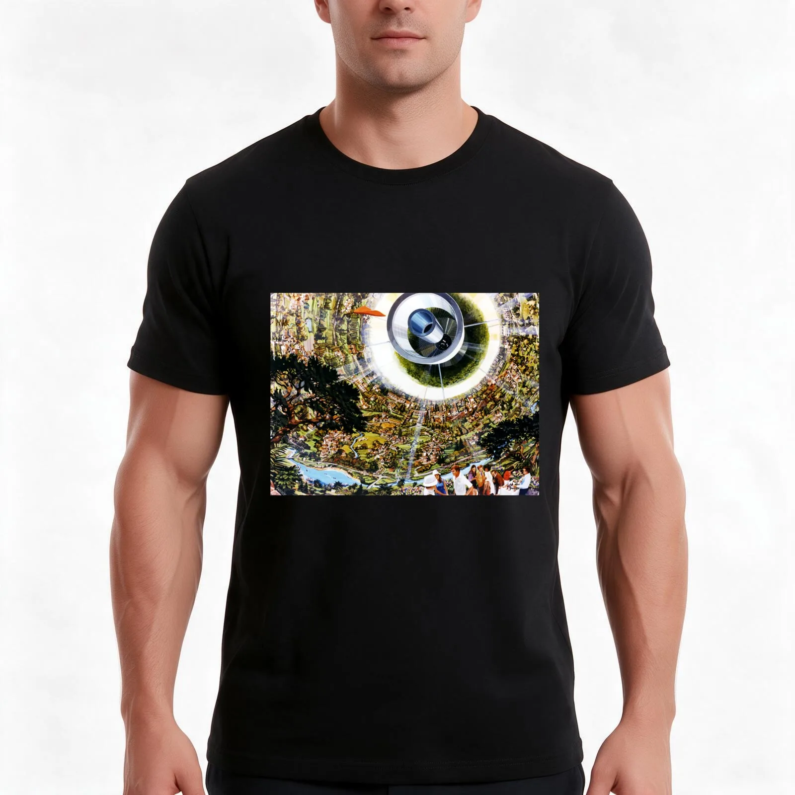 Bernal sphere space habitat T-Shirt, Summer Casual Cotton Tee, Oversized Streetwear Tops, Vintage Graphic Print, 100% Cotton