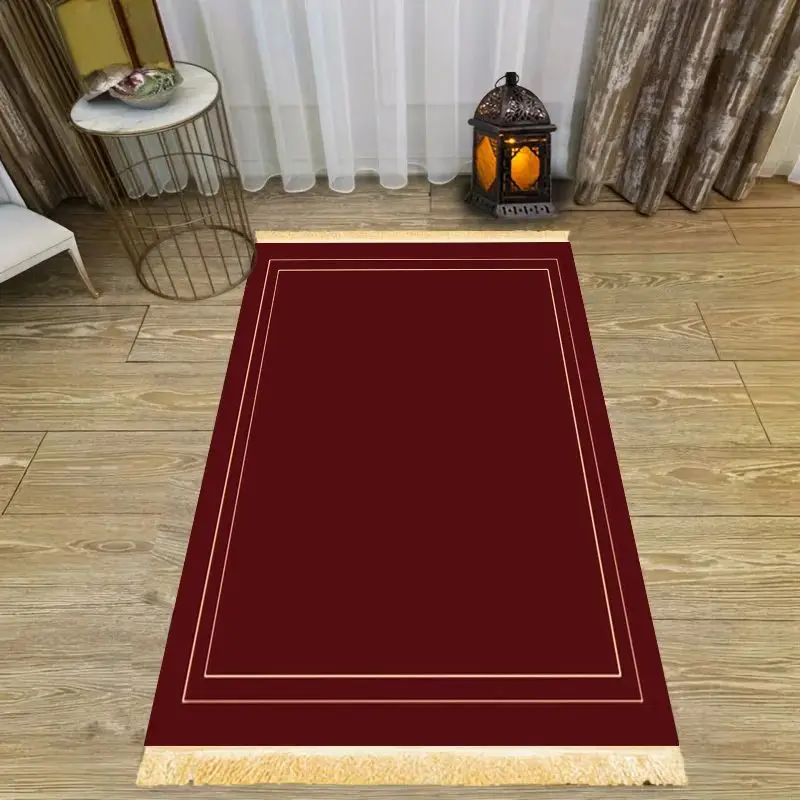 VIKAMA Islamic Prayer Mat Portable Foldable Red Pattern Rug for Ramadan Worship Floor Mat Indoor Use