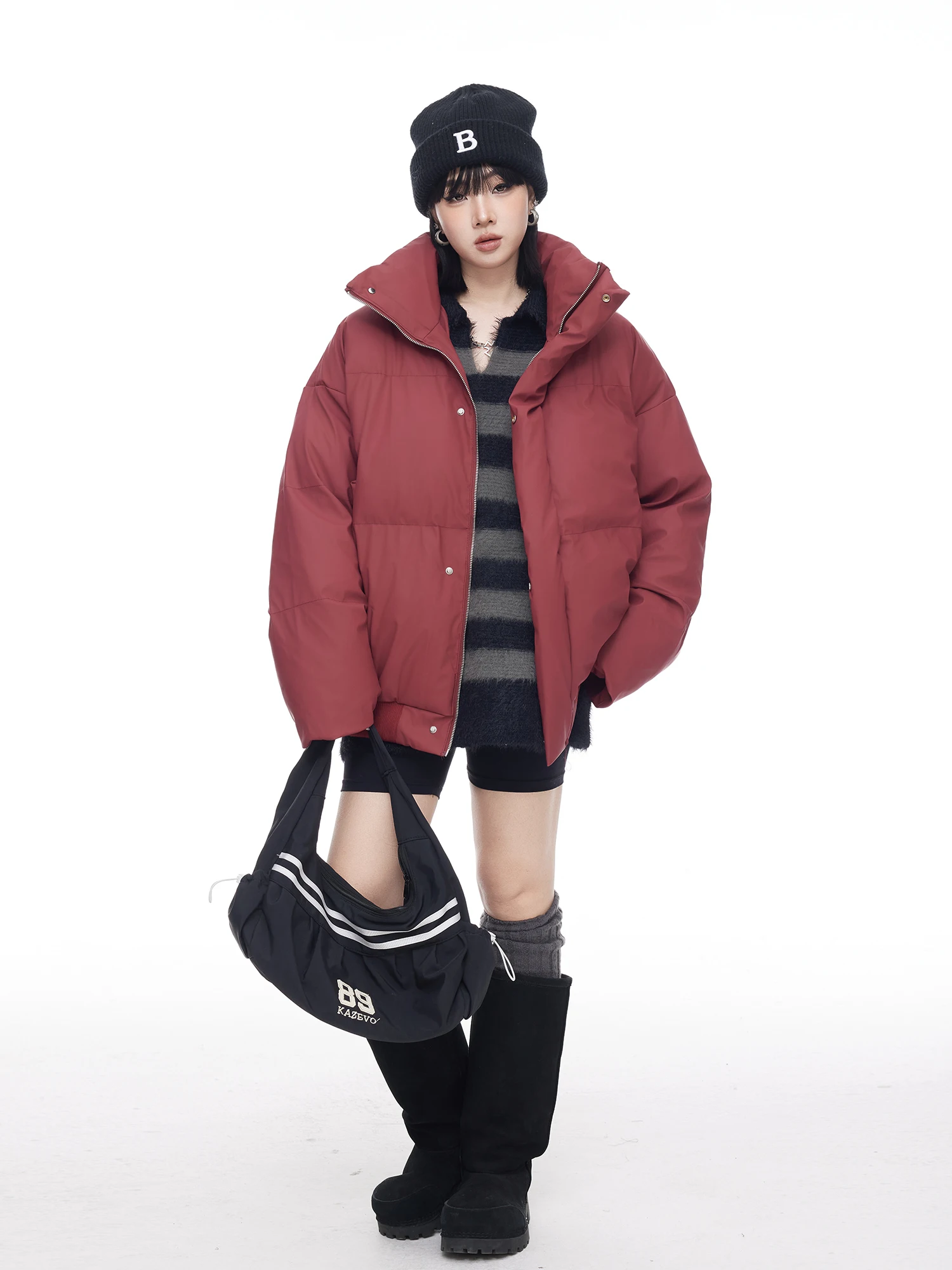 

American Retro Stand Collar PU Leather Bread Coat Cotton Jaet Women Winter New Loose Thi Warm Couple Cotton Outerwear