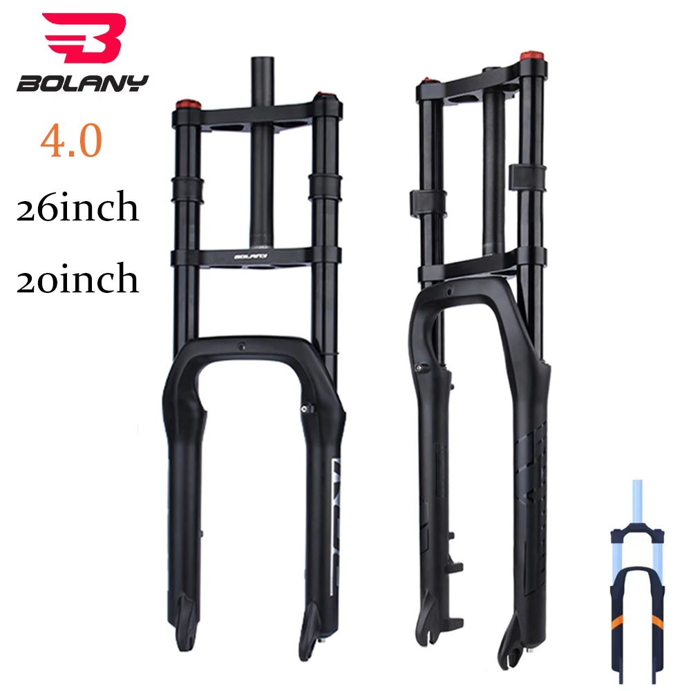 

BOLANY Double Shoulder Beach Bike Forks 20/26*4.0 135mm travel aluminium alloy straight tube snowmobile shock-absorbing air fork