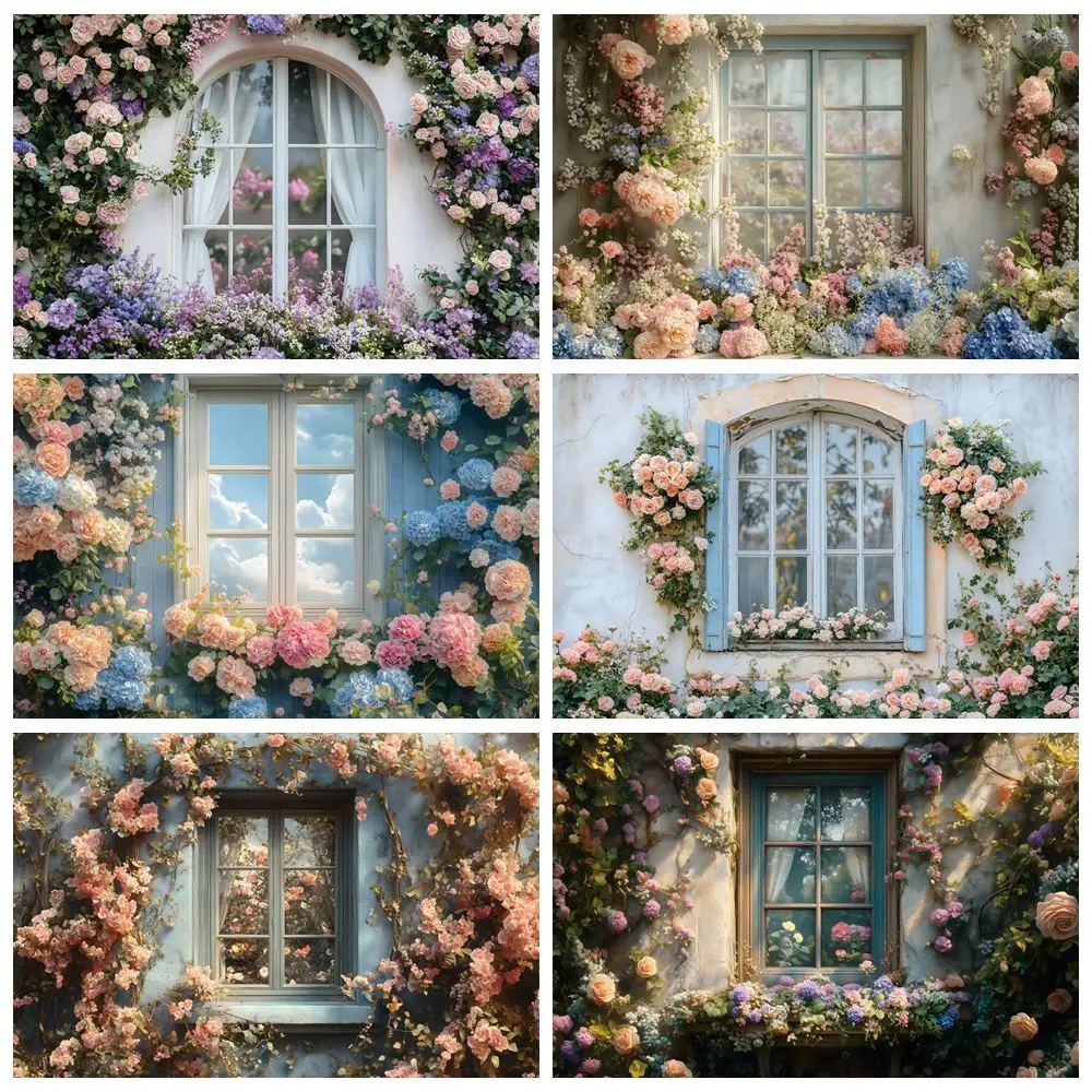 

Spring Garden Wall Window Flowers Backdrop for Photography Birthday Wedding Outdoor Party Photocall Background Photo Studio Prop