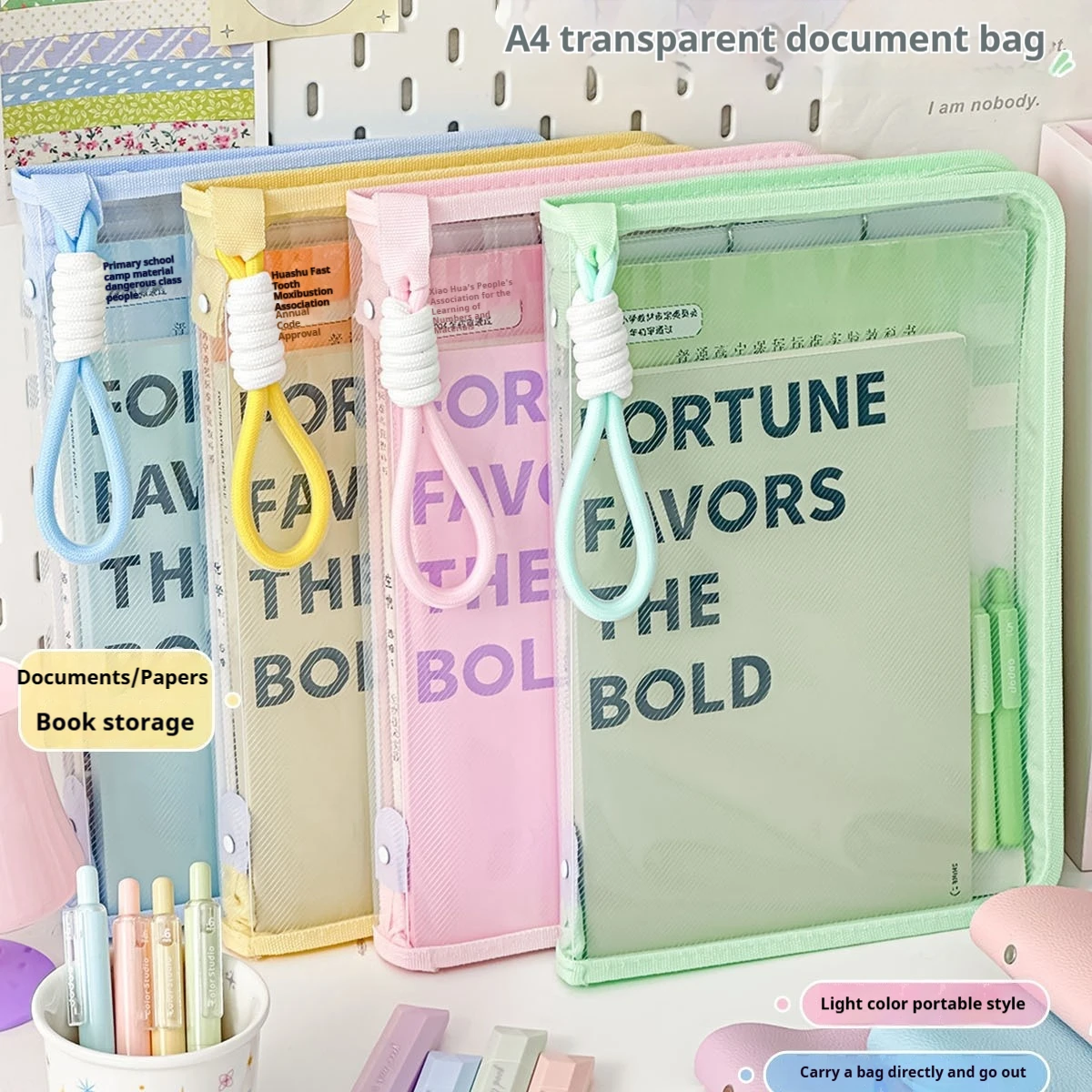 

Transparent Handheld Zipper File Folder With Clip Hardshell Cartoon Design For Student Homework Storage Office School Supplies