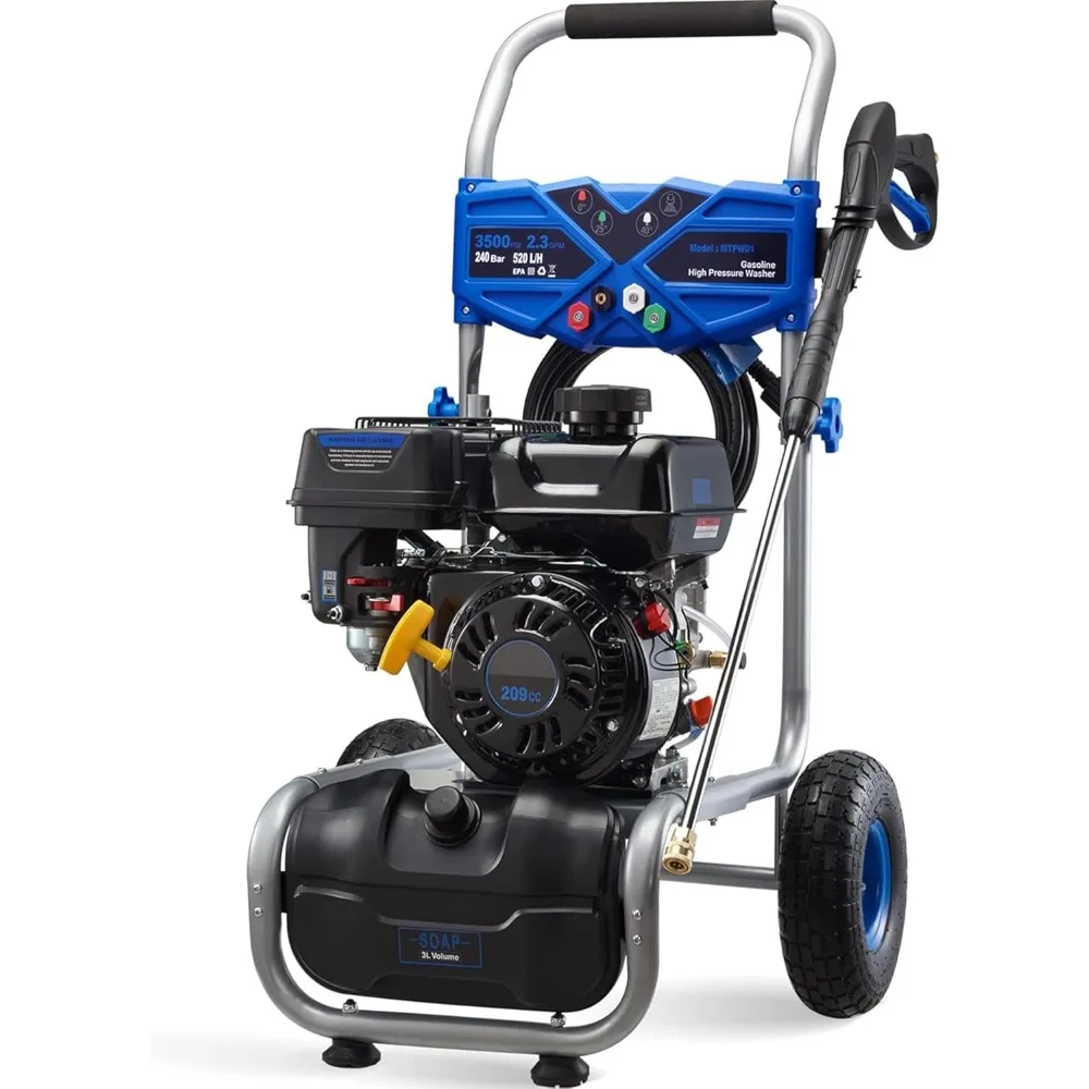 

3500PSI Gas Pressure Washer, 2.3GPM Gas Powered High Pressure Washer with 209CC Engine, 4 Adjustable Nozzles, 25 ft High