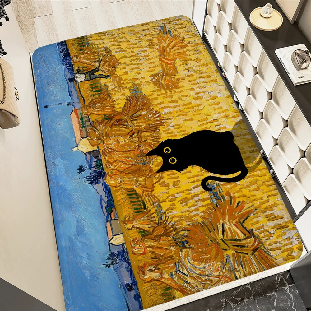 Van Gogh Black Cat Floor Carpet Nordic Style Home Doormat Bathroom-Toilet Mats Bedroom Hotel Decor Mat