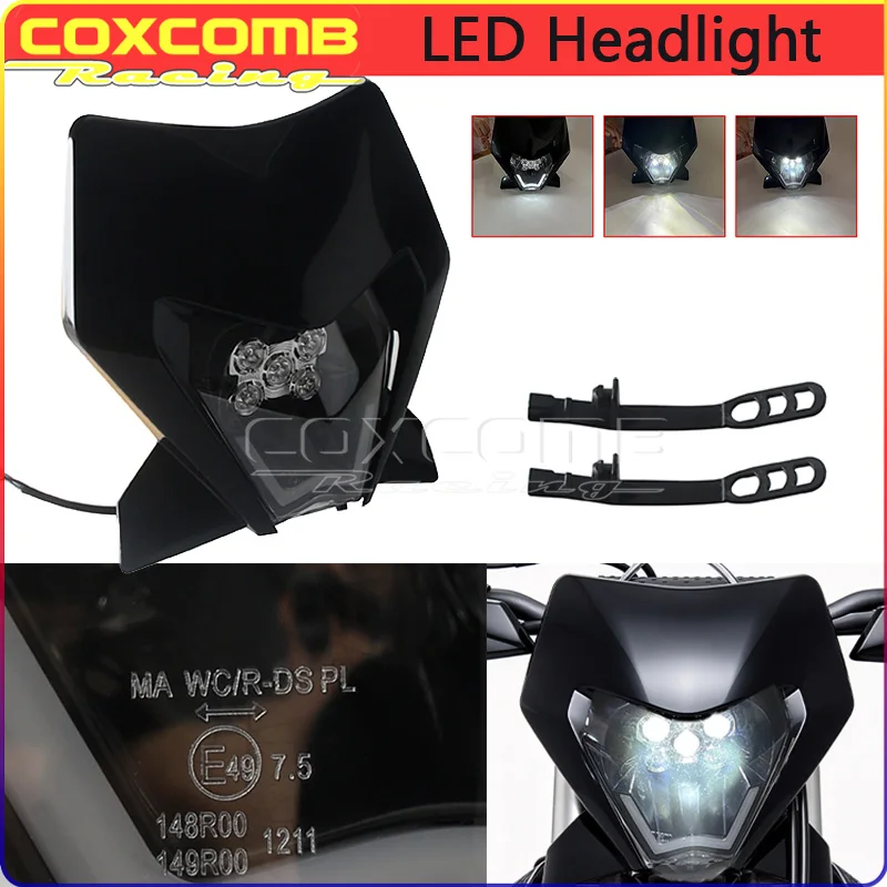 Dirt Bike LED Front Headlamp Assembly DRL High Low Beam E49 Certified For KTM EXC SX XC 250 300 450 2024-2026 Off-Road Headlight