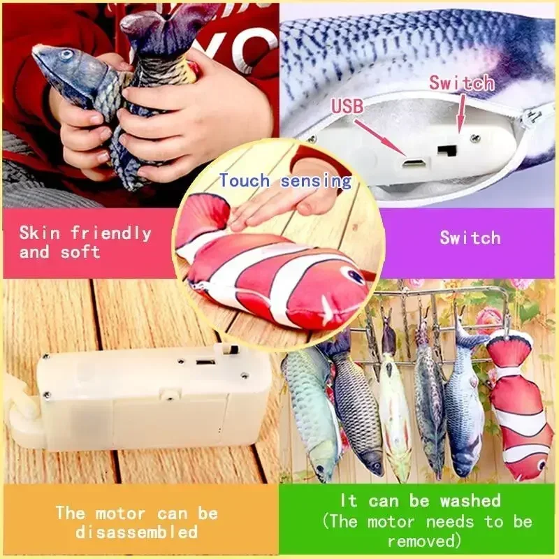 

Simulation Electric Fish Built-in Rechargeable Battery Pet Cat Toys Entertainment Interactive Molar Fake Fish Toy for Baby Play