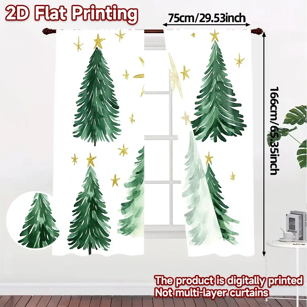 2pcs,Curtains Christmas Tree Snow Stars (3) Fashionable Modern Curtains Durable Polyester Curtains Home Decor Use for Bedroom,