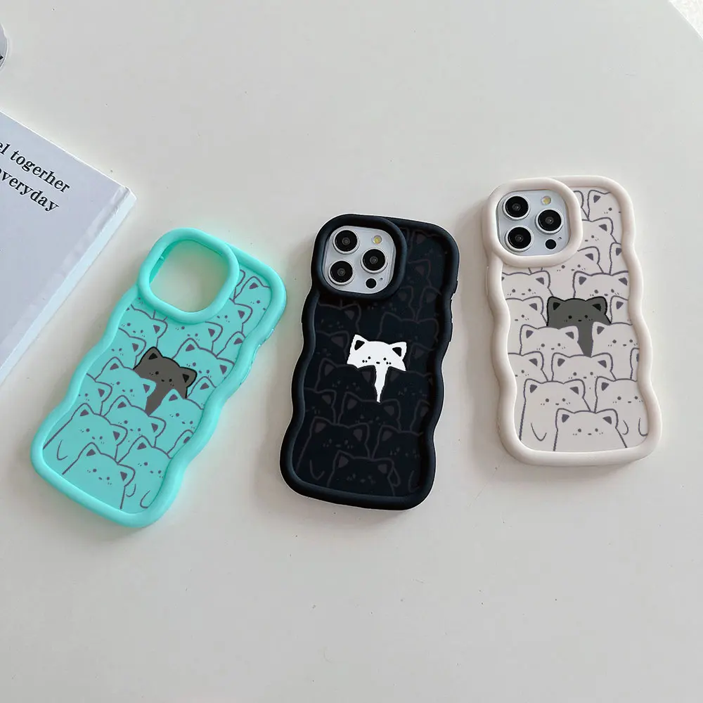 Cute Cartoon Black Cat Bear Phone Case For OPPO Reno 2 4 5 6 7 7Z 8 8T 11 Z Pro 4G 5G Candy Color Soft TPU Back Cover