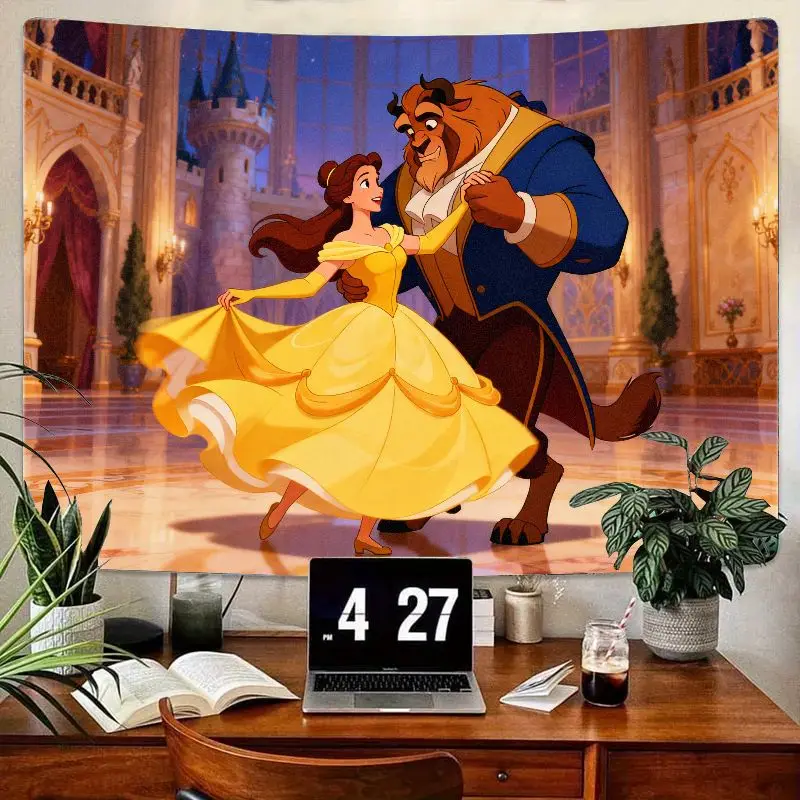 

1 шт. Disney Beauty & The Beast Belle Dancing Tapestry Современное настенное искусство из полиэстера для декора комнаты для девочек и спальни, подарок фанату.