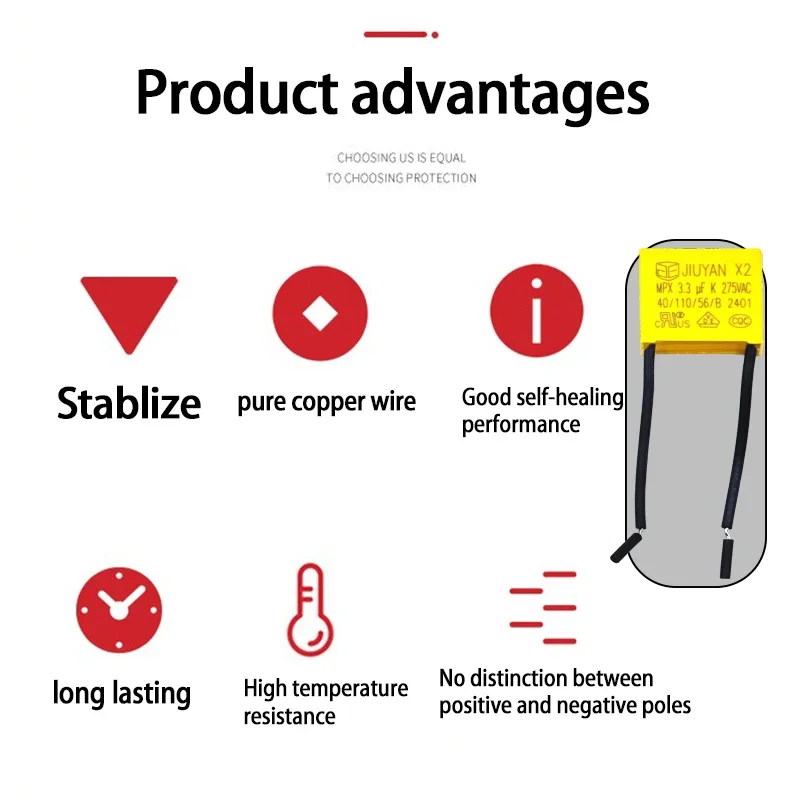 Capacitor de segurança flash anti-luz, 3.3UF, 275VAC, adequado para toque inteligente sem ventiladores elétricos neutros, interruptores, etc.