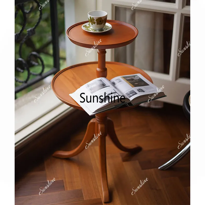 

Double-layer solid wood small round few living room small edge few retro wooden balcony corner few