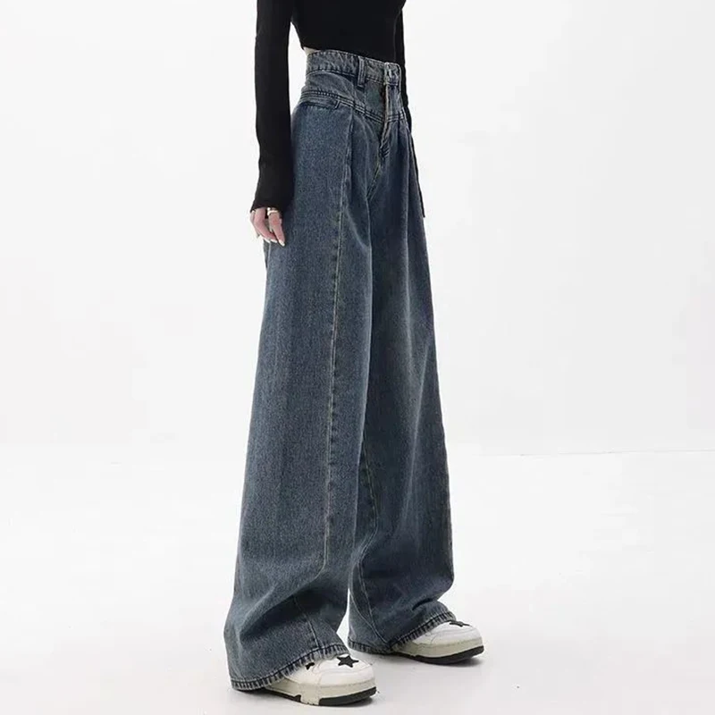 Dame Mode Dünne Hohe Taille Jeans Hosen Weibliche Baggy Bequeme Denim Hosen Mädchen Retro Breite Bein Jeans Hosen
