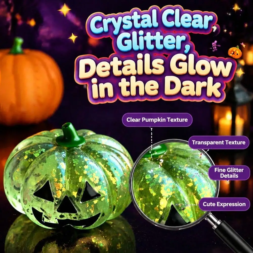 Halloween Simulation Decompression Vent Toys Shiny Pumpkin Super Soft Pinch Funny Toys Crystal Clear Scary Festival Party Gifts