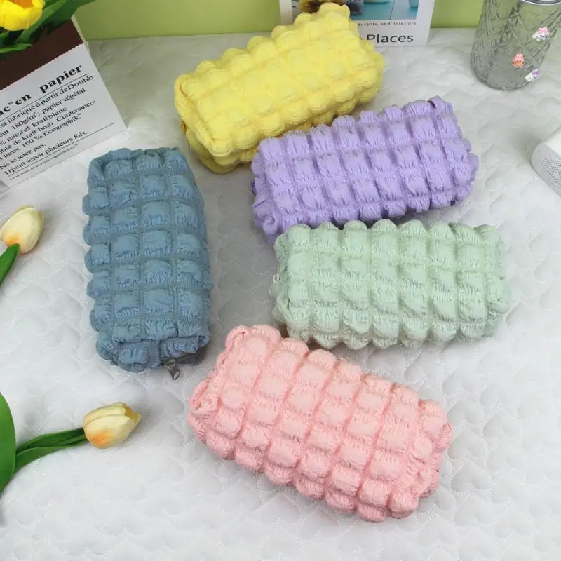Fashion Bubble Grid Zipper Pencil Bag School Office Supplies Stationery Pouch Purse Storage Cute Makeup Bags Pencil Box