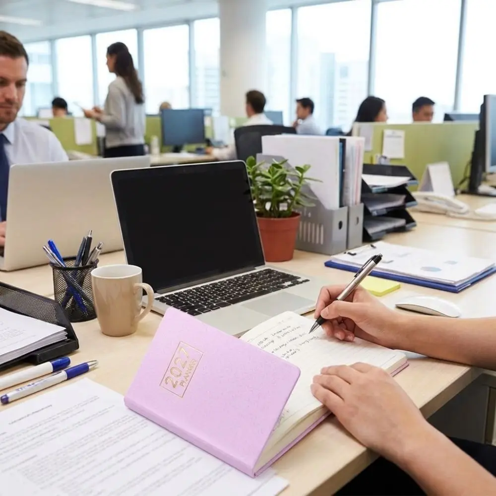 Efficient Leather Cover 2027 Agenda Book Schedule 64 Sheets English Plan Book Glitter Compact Weekly Planner Office Use
